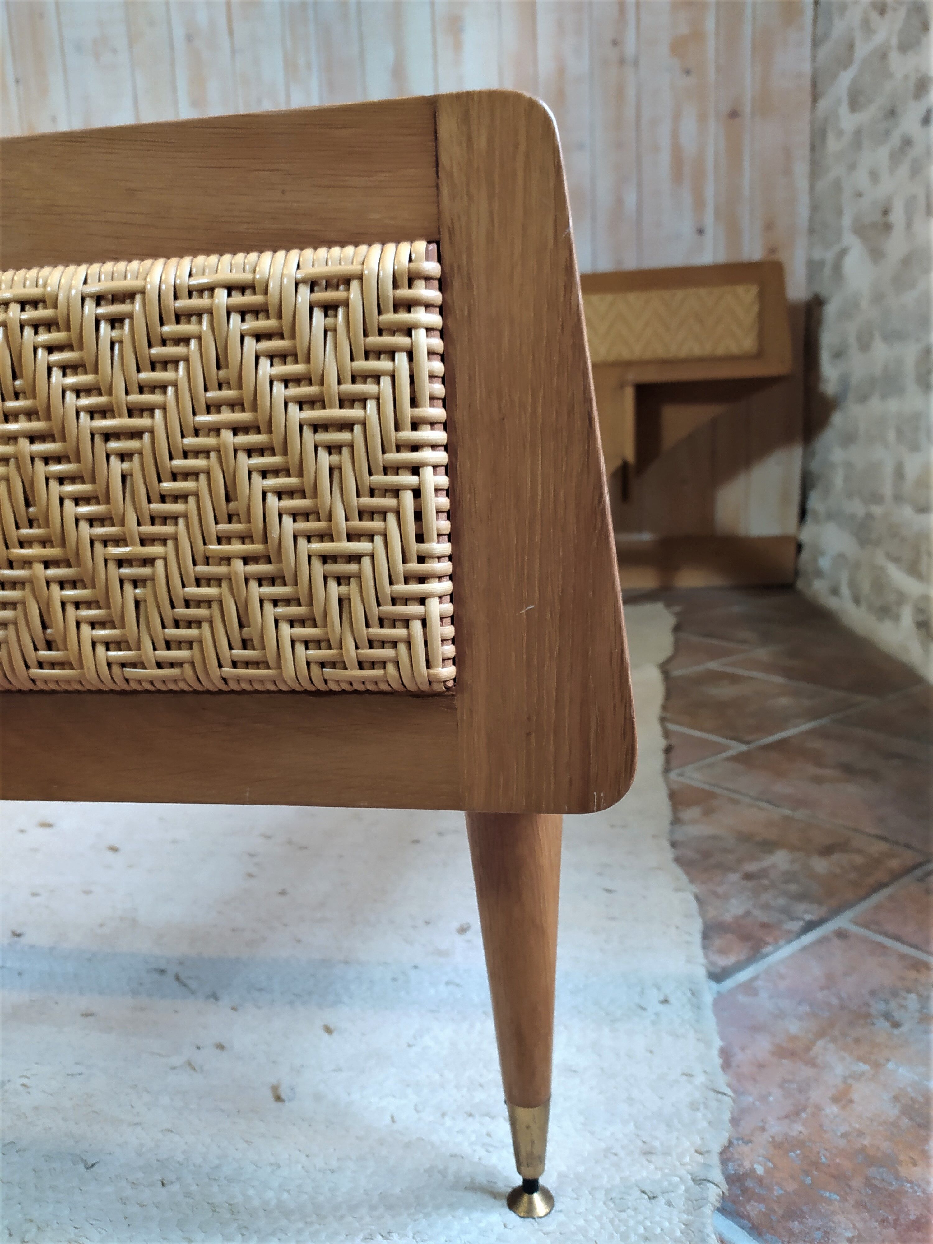 Bed and chair wood and rattan