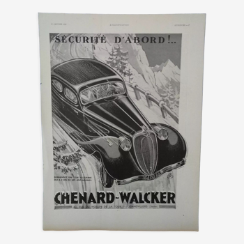 Publicité papier voiture Chenard - Walcker  issue revue année 1936