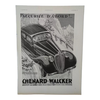 Publicité papier voiture Chenard - Walcker  issue revue année 1936