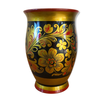 Khokhloma painted Russian wooden vase