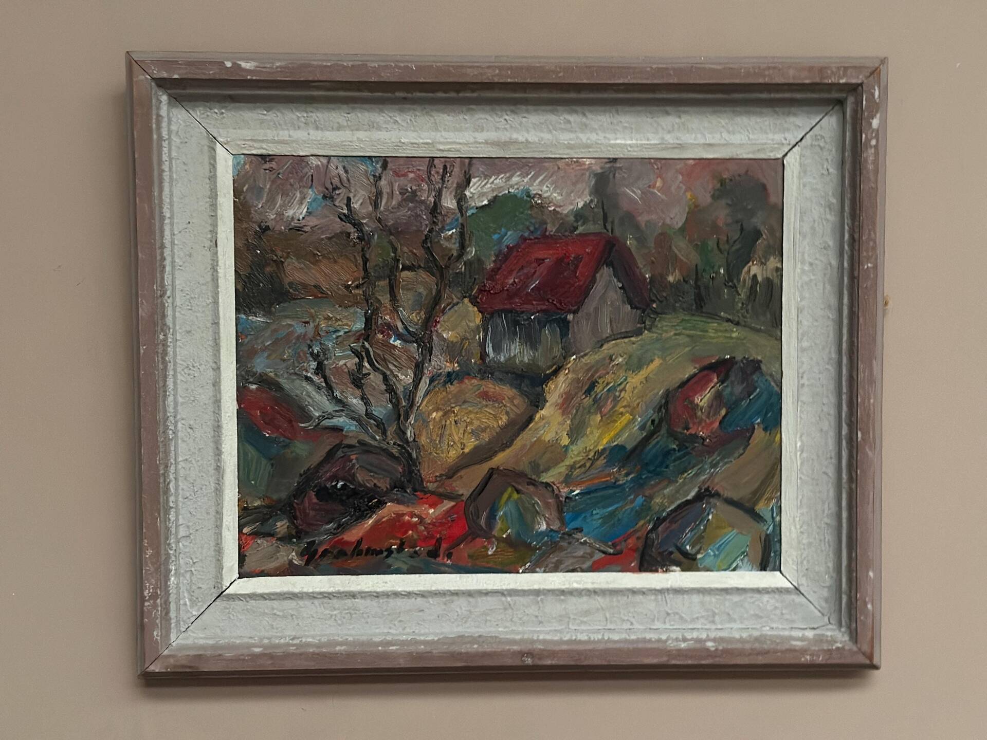 Swedish Oil on Canvas – “Cottage with a Red Roof” by Nils Grahmstad
