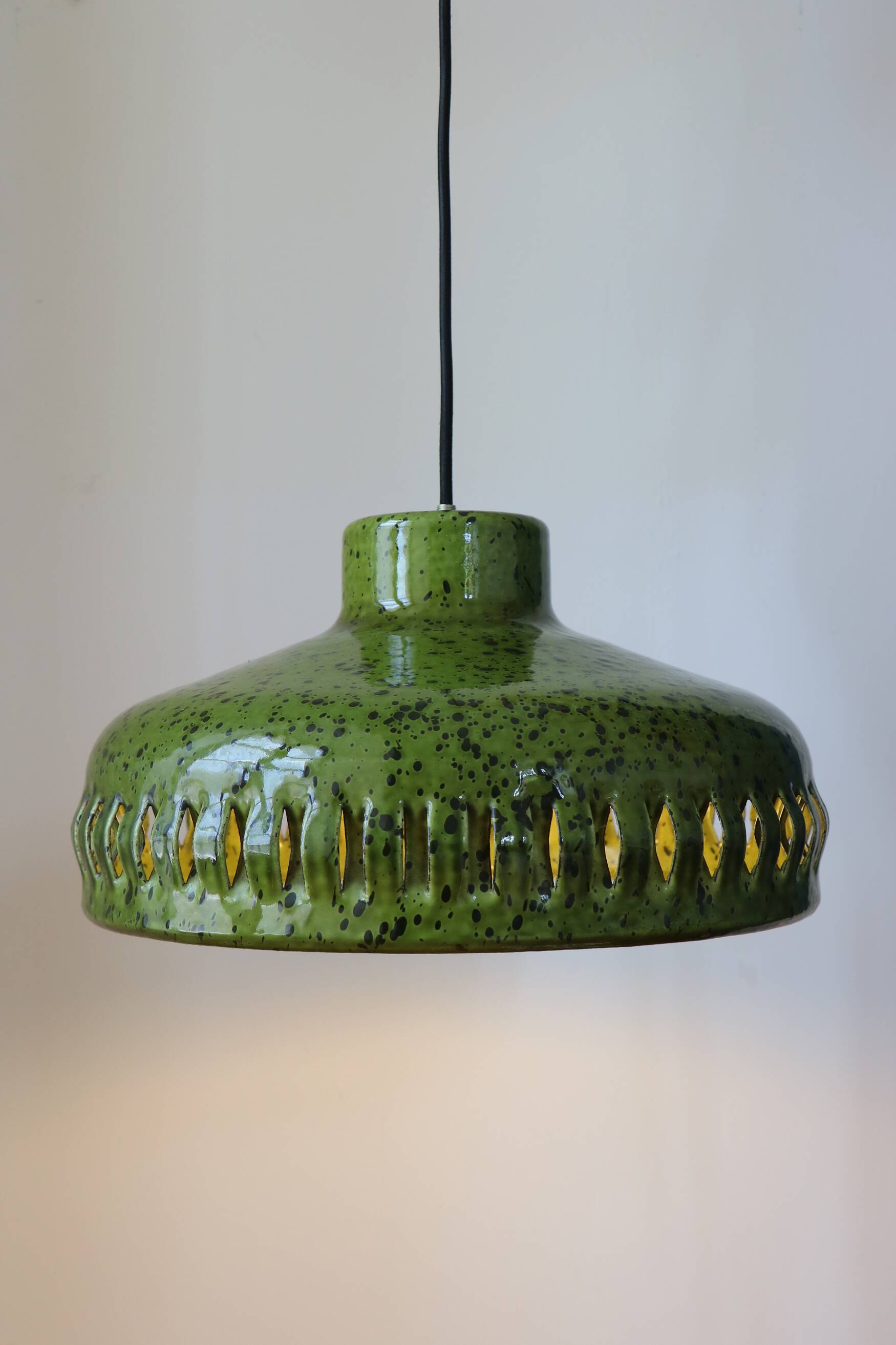 Olive green enamelled pendant light, Scandinavian, 1960-1970