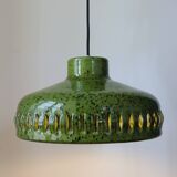 Olive green enamelled pendant light, Scandinavian, 1960-1970