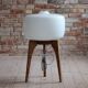 Floor Lamp, White Glass Lampshade, Wooden Base, Space Age, Midcentury