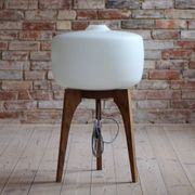 Floor Lamp, White Glass Lampshade, Wooden Base, Space Age, Midcentury
