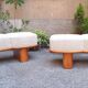 Three-Seater Benches in Sinuous Light Wood and Dedar Fabric, 2000s, Set of 2