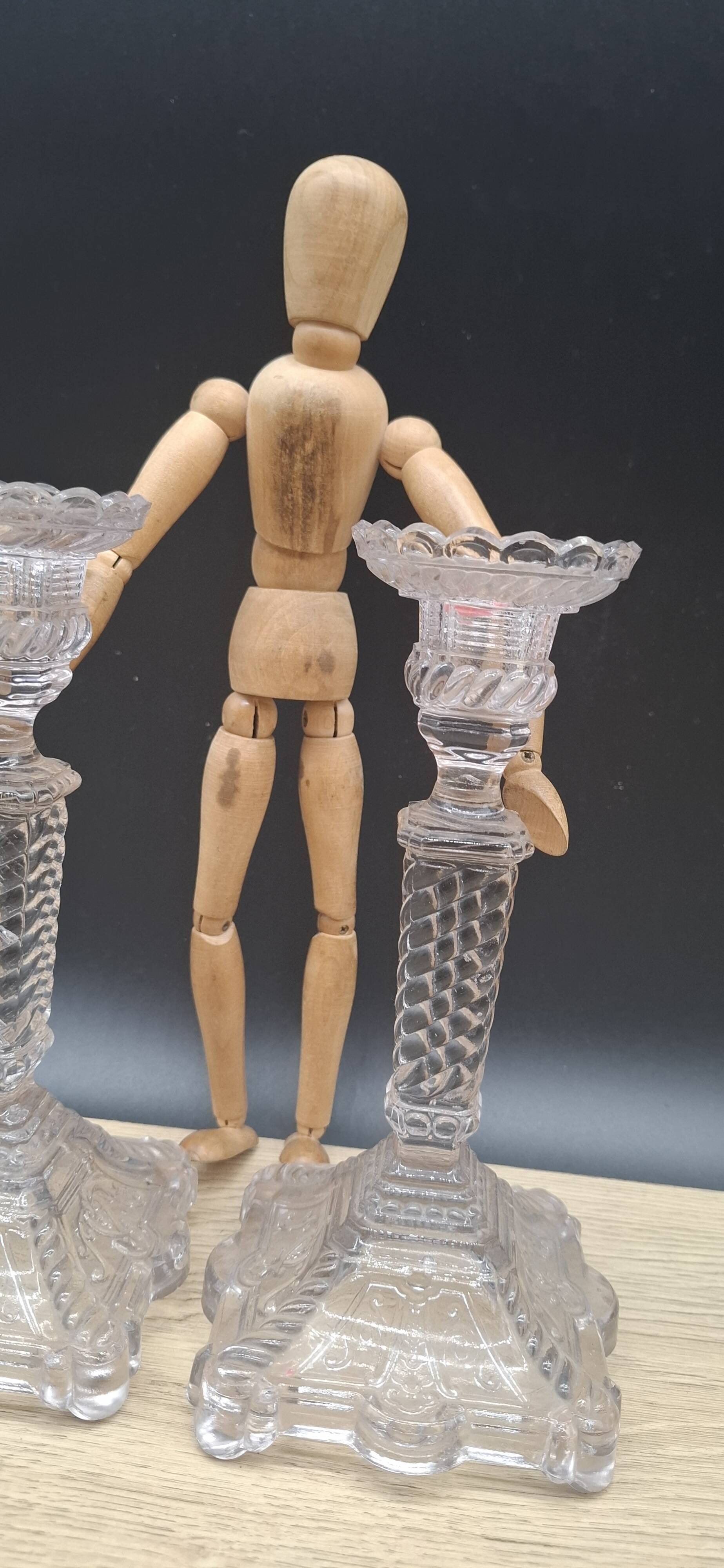 Pair of molded glass candlesticks