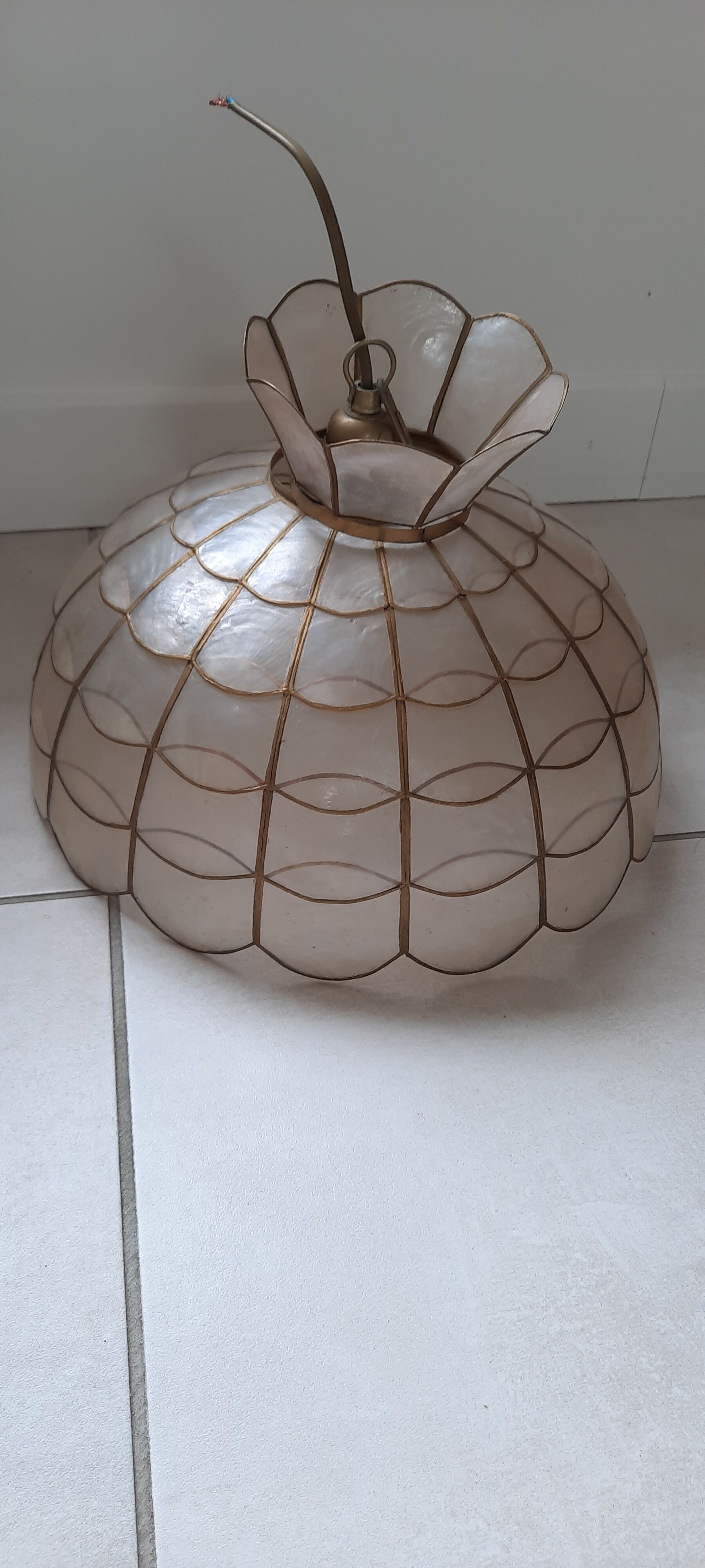 Mother-of-pearl and brass chandelier