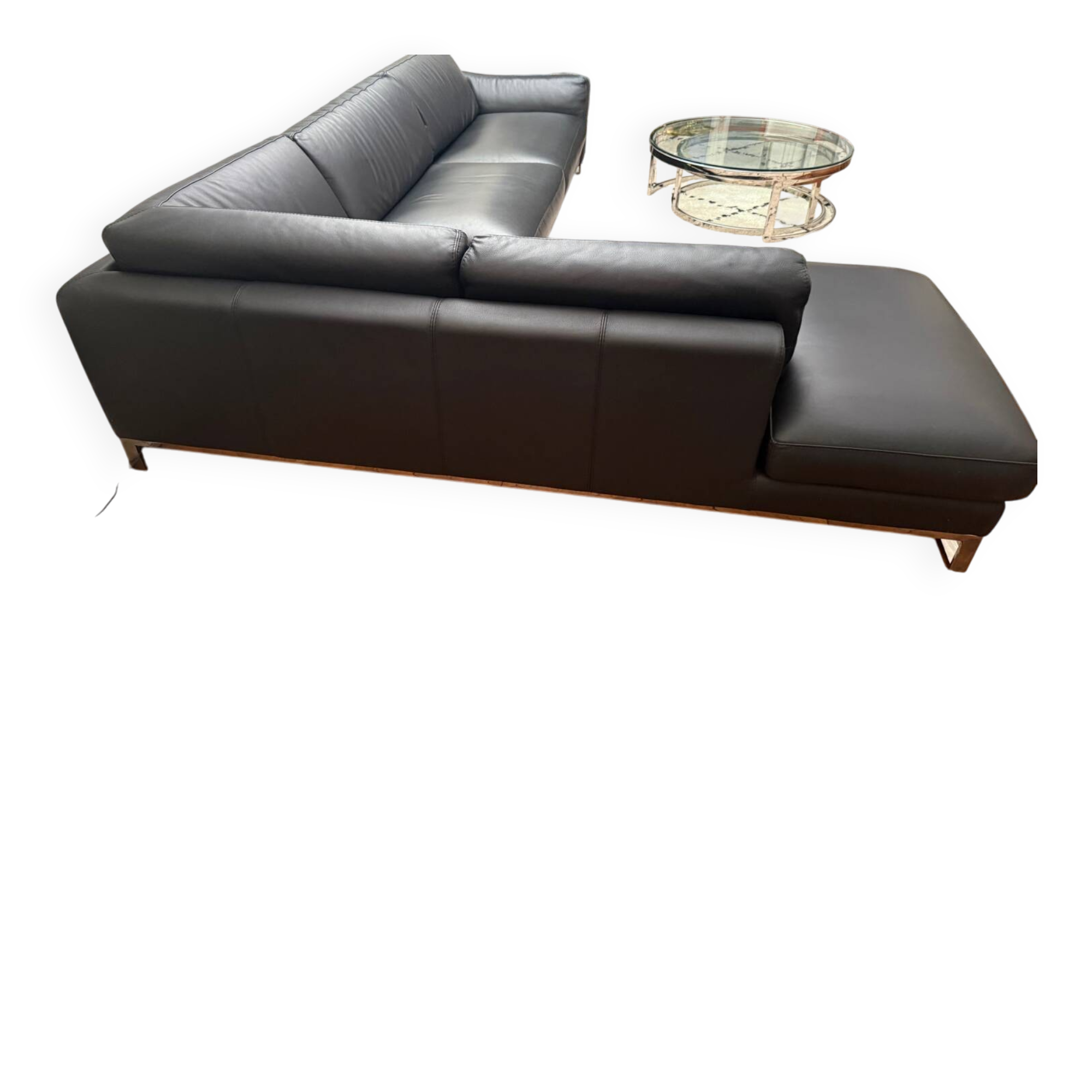 Canapé, cuir noir, Roche Bobois avec méridienne, canapé d’angle