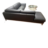 Canapé, cuir noir, Roche Bobois avec méridienne, canapé d’angle