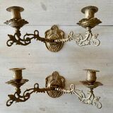Pair of brass wall candle holders