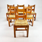 Mid century pine and rush dining chairs, set of 6, 1960s