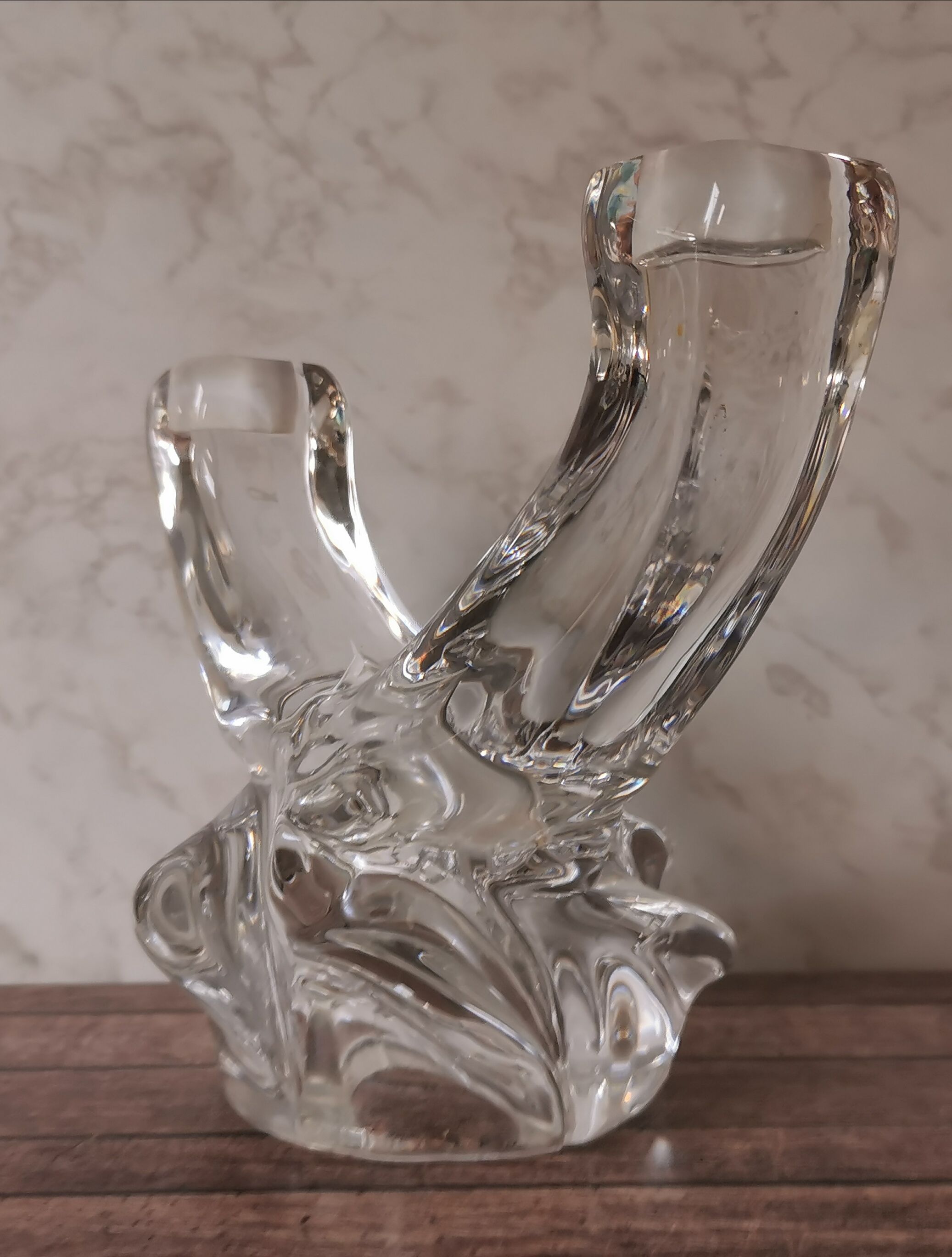 Pair of candle holders two crystal branches