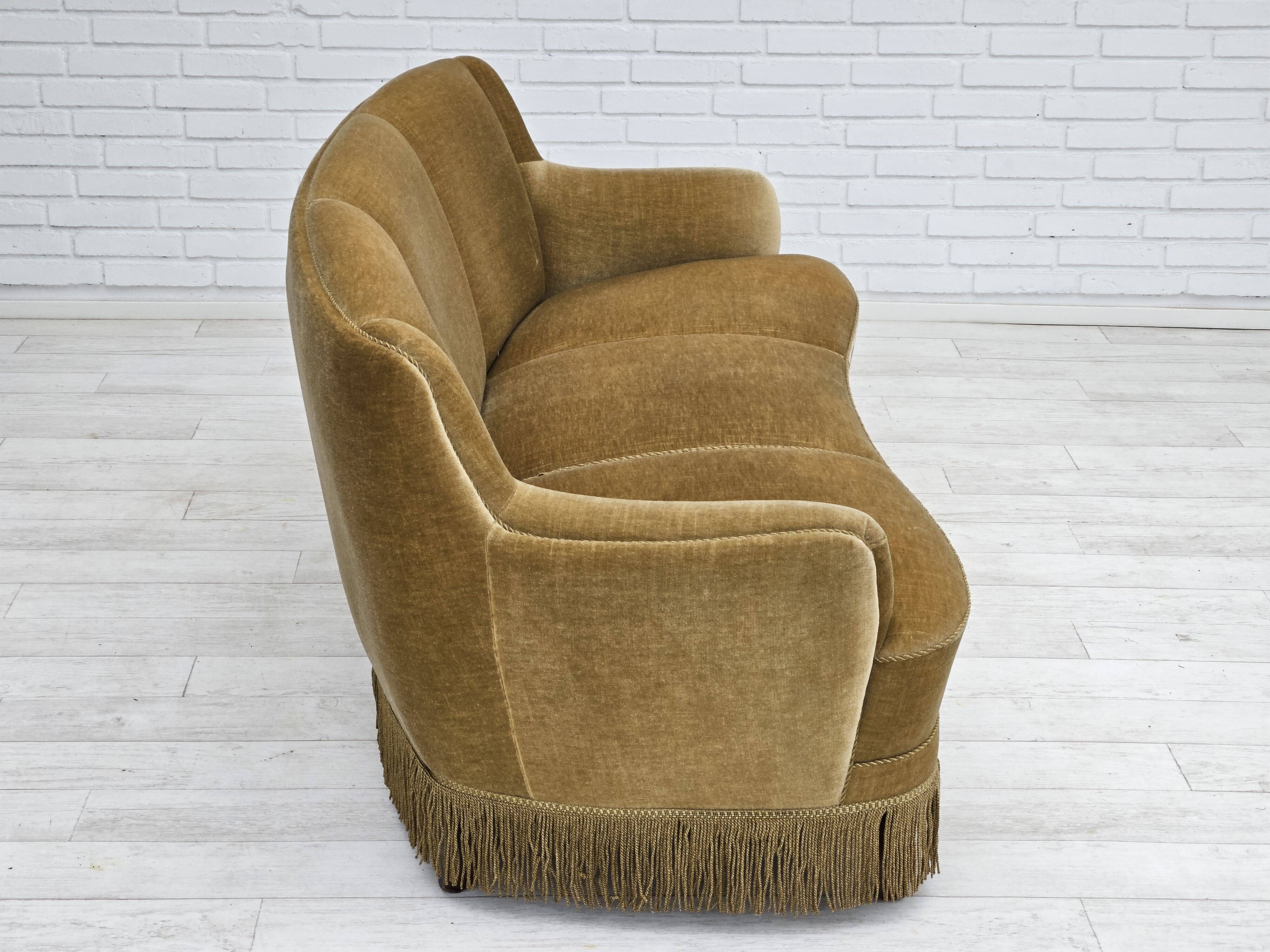 1970s, Danish 3-seater "Banana" sofa, original green velour.