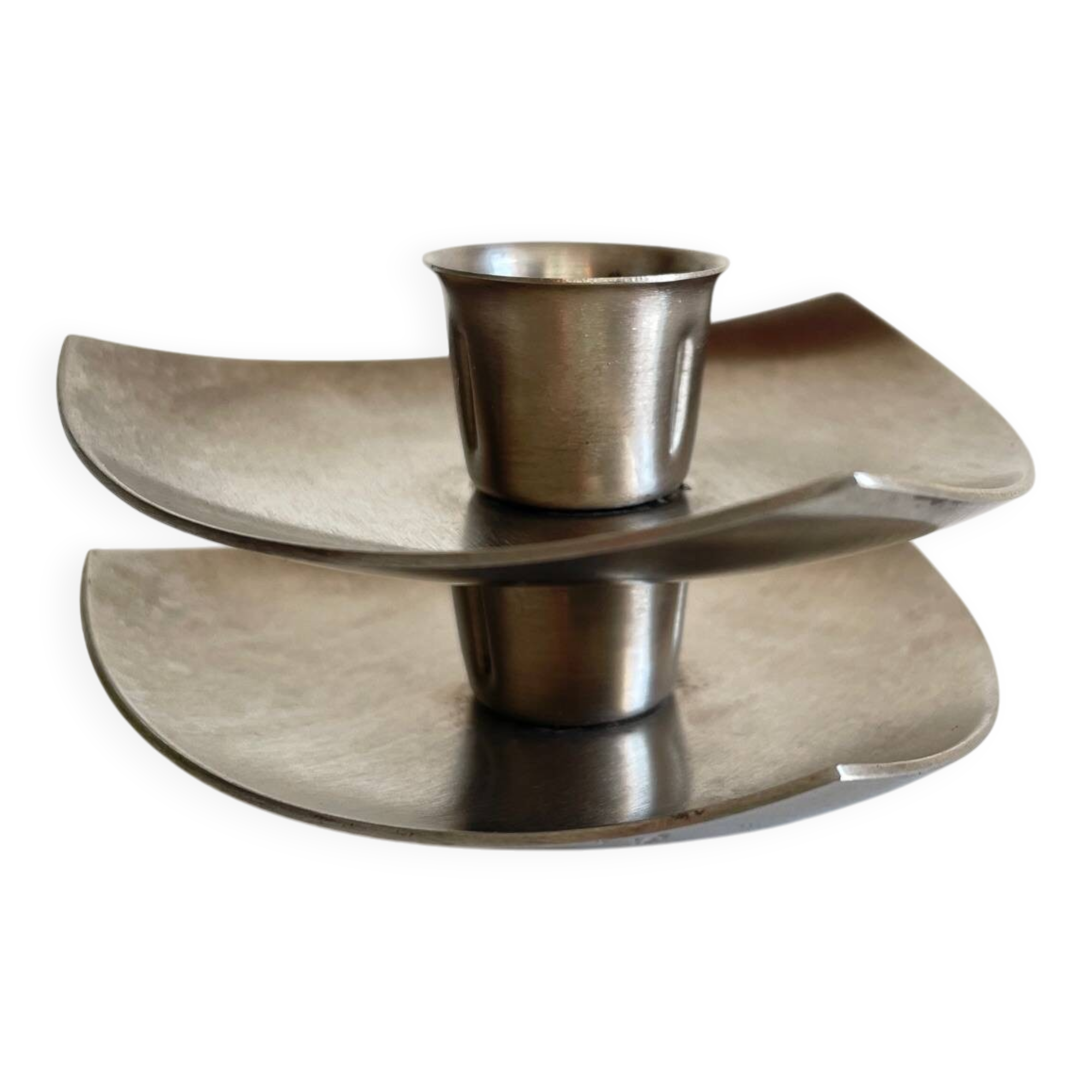 Geometric brushed metal candle holders vintage