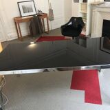 Bureau en verre rétro laqué noir et alu brillant