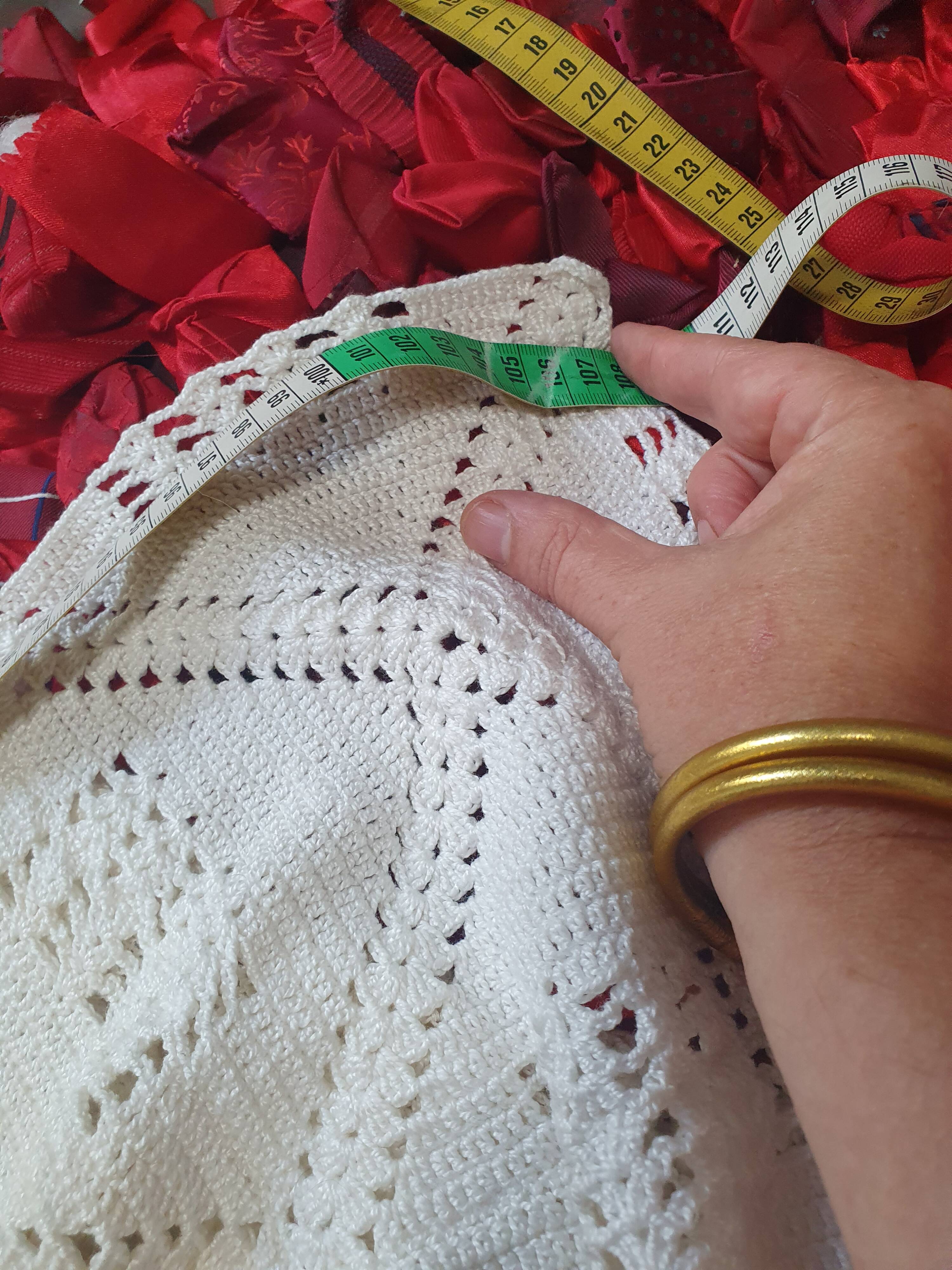 vintage crochet plaid blanket 208 193 ecru color