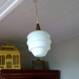 Scandinavian teak and opaline suspension 1950-1960