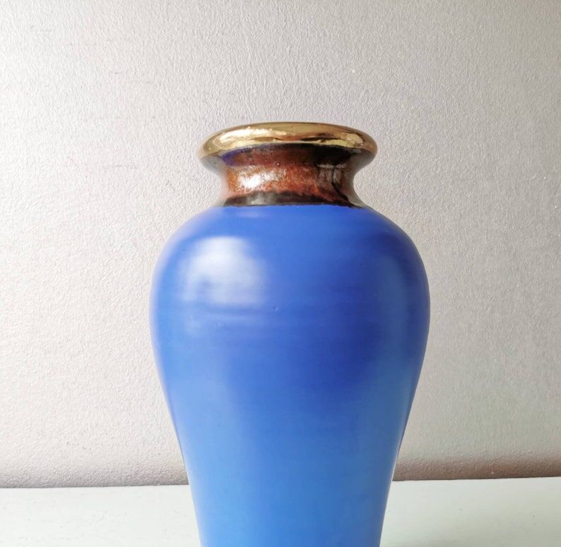 Blue vase in vintage earthenware, 80s