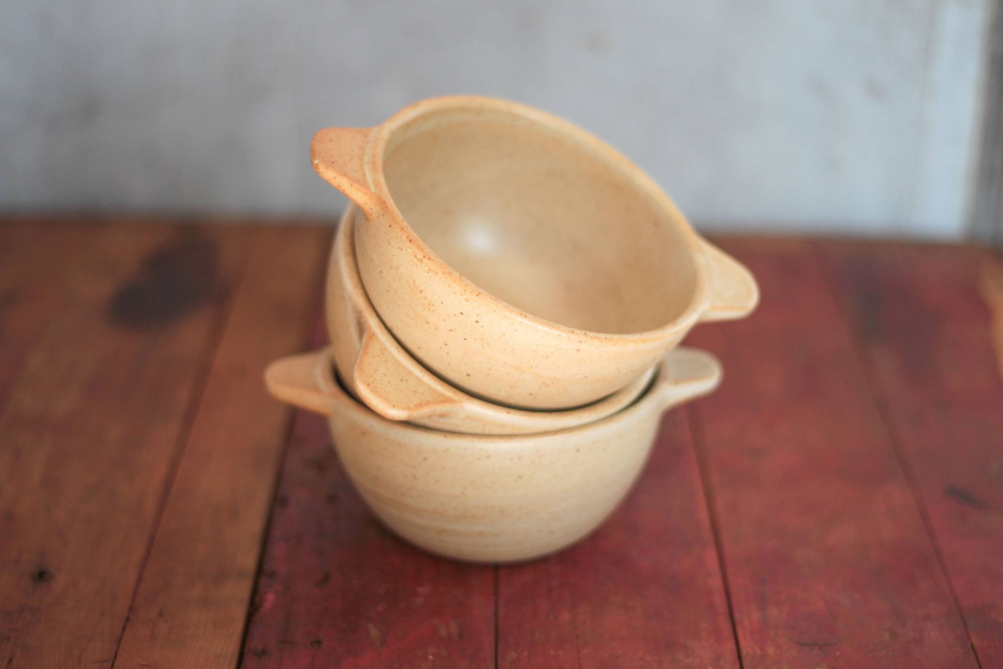 Set of 3 vintage village stoneware bowls, breakfast bowl, vintage ear bowl.