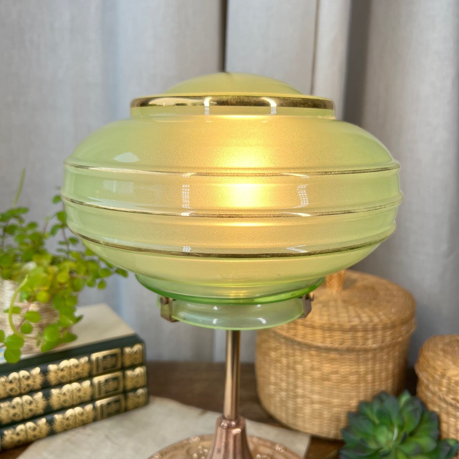 Art deco globe lamp and bronze foot