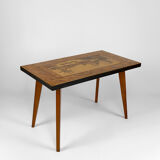 African Midcentury coffee table in inlaid wood, circa 1960