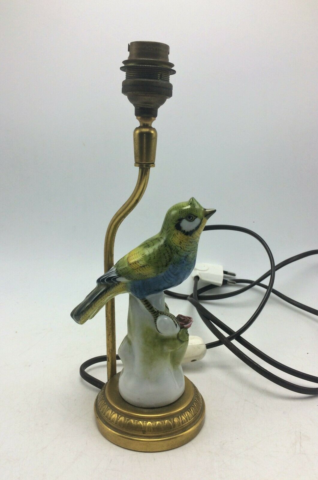 Bronze lamp and bird porcelain signed EC
