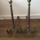 Paire de chenets ancien en fonte et laiton