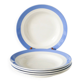 Set of 5 St Amand Céranord deep plates, Biec model, light blue rim, 1960.