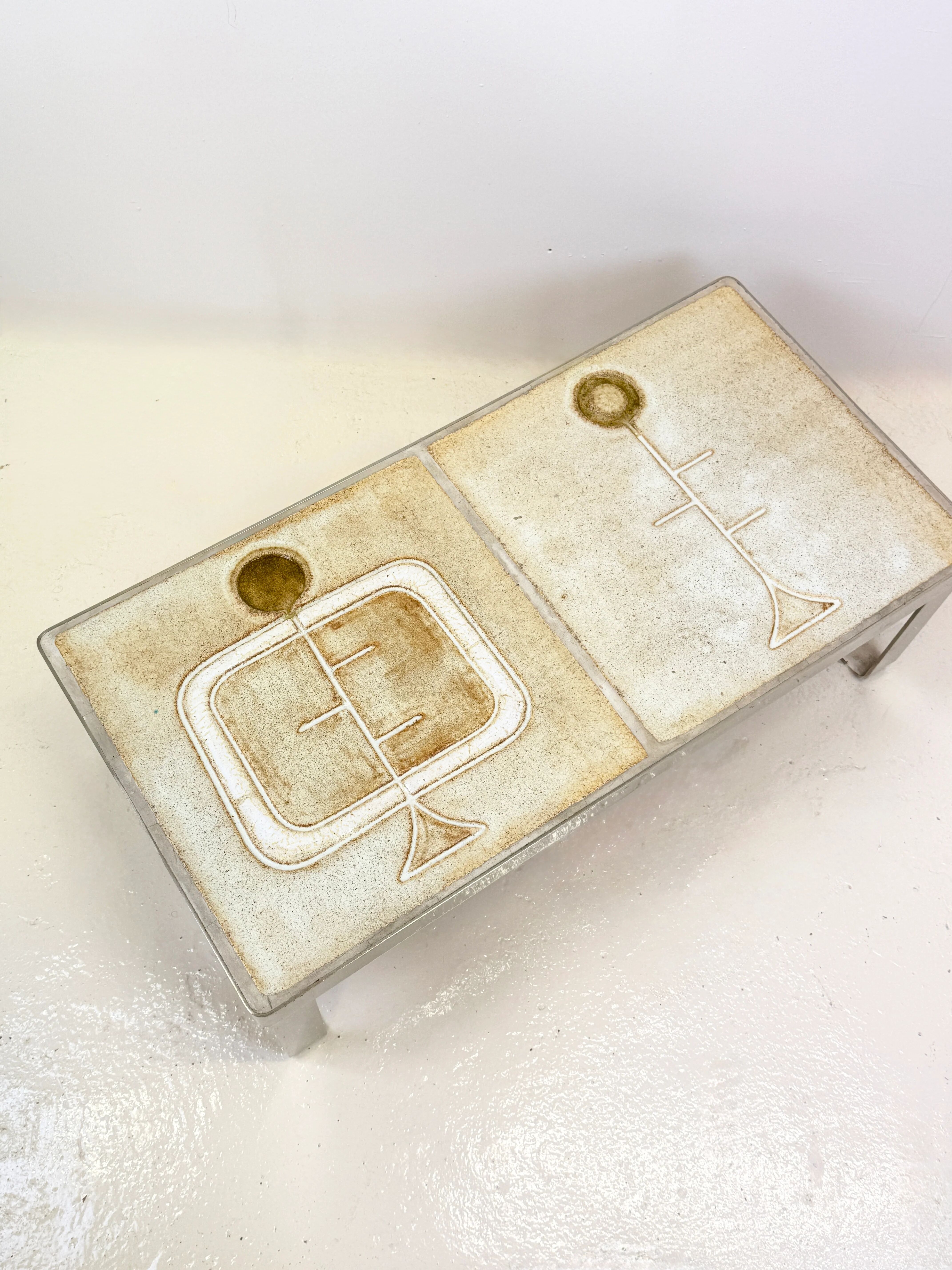 Table basse céramique / chrome — Jean Gregorieff, France, 1970s