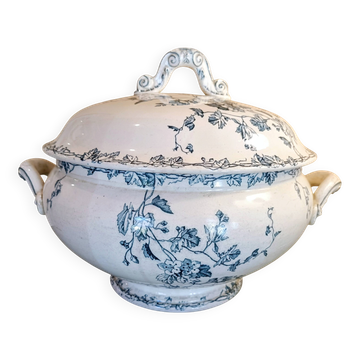 Large soup tureen blue and white ironstone K G Lunéville