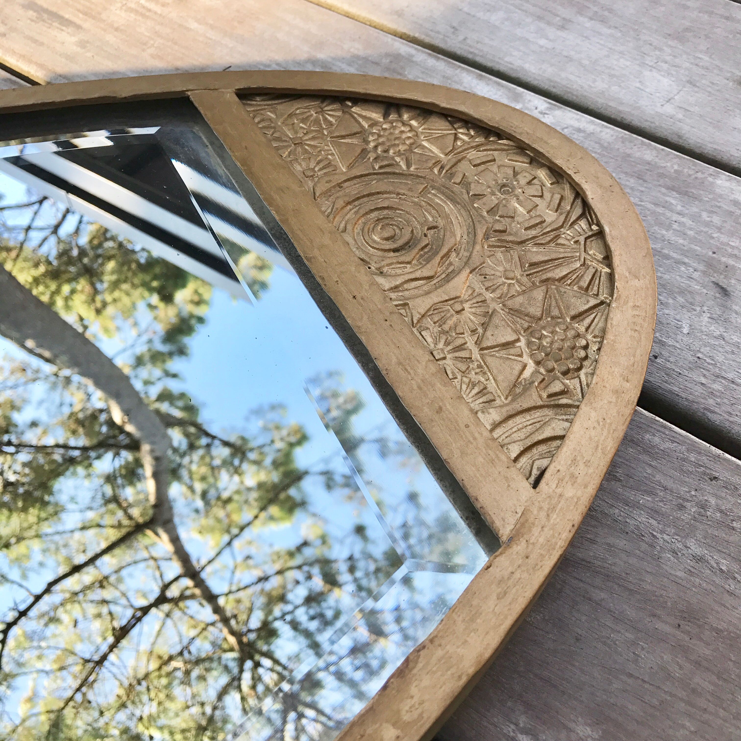Miroir biseauté ovale art déco doré 84 x 39 cm