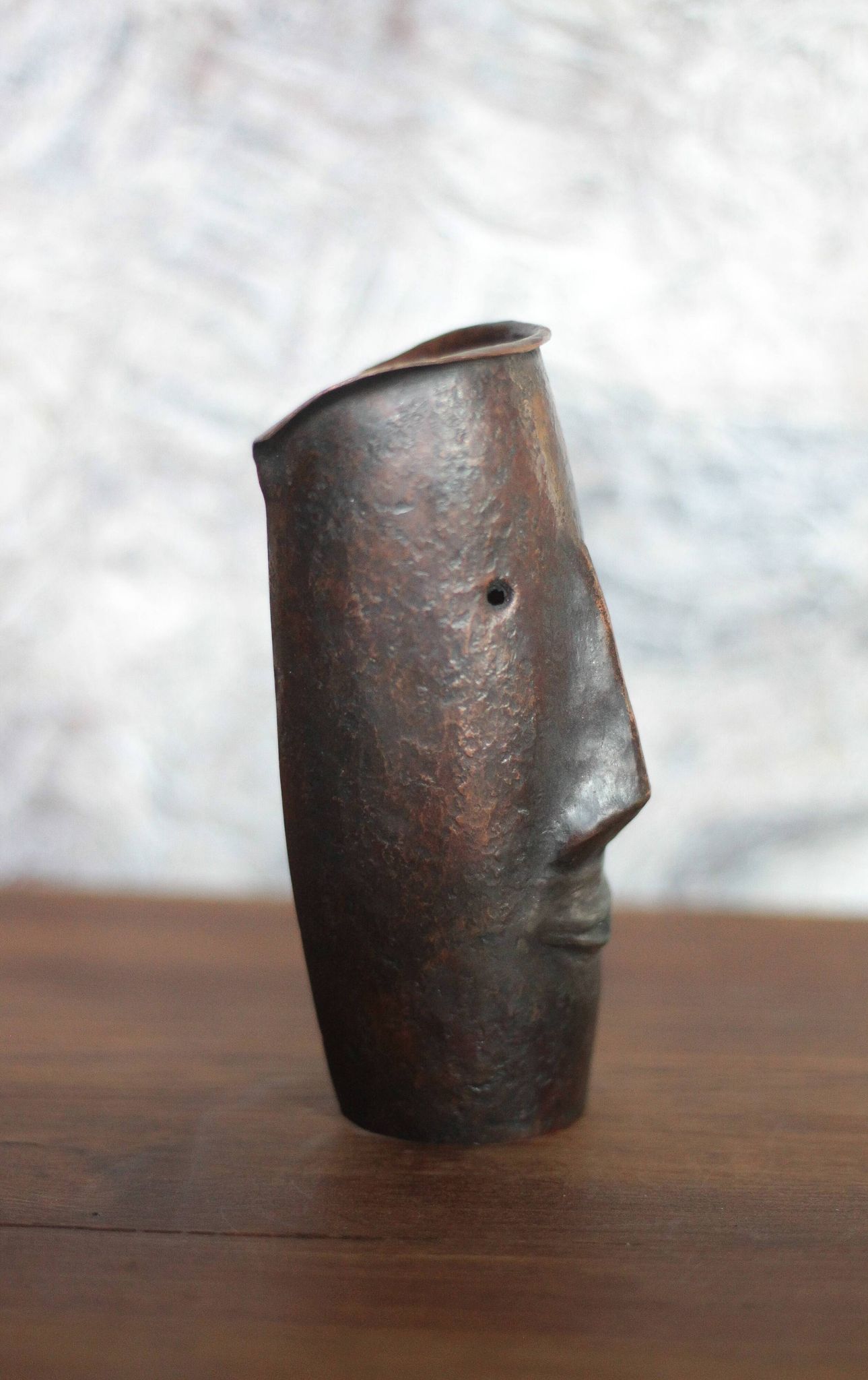 Copper sculpture signed Beaucousin Gérard, face-shaped sculpture, collection.