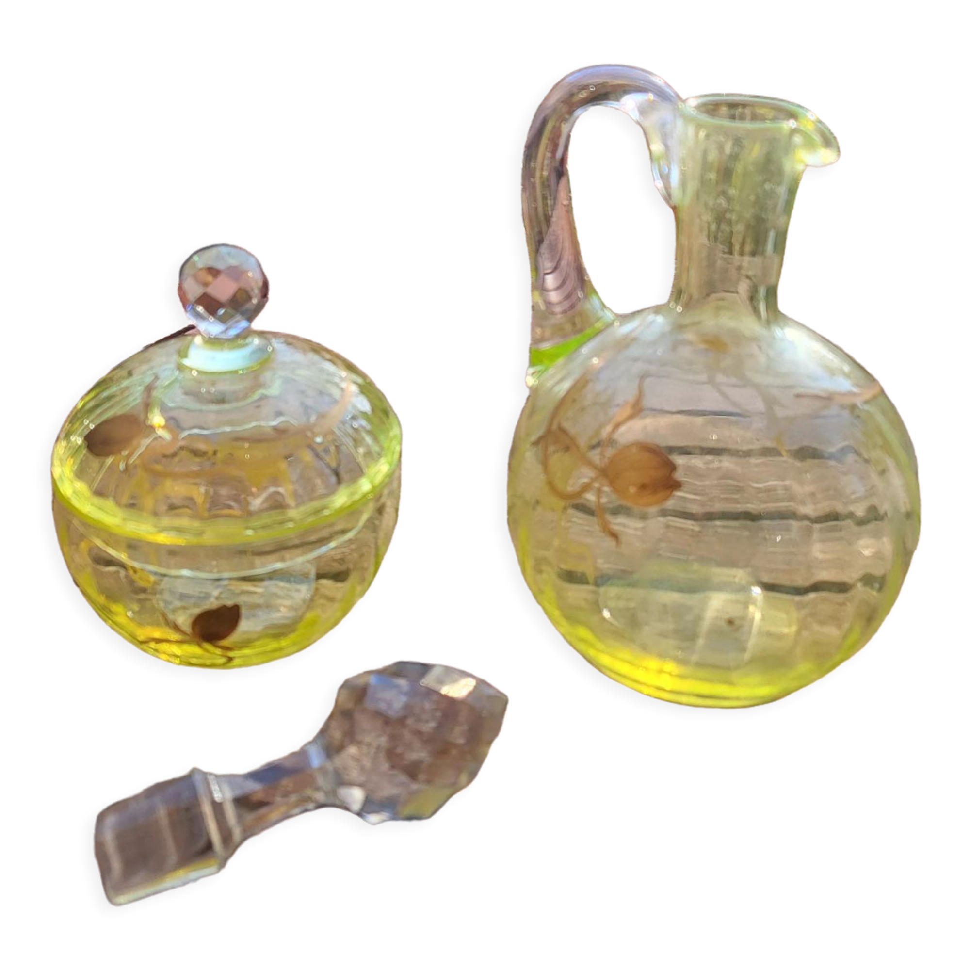 Carafe and sugar bowl in ouraline, Legras/Baccarat