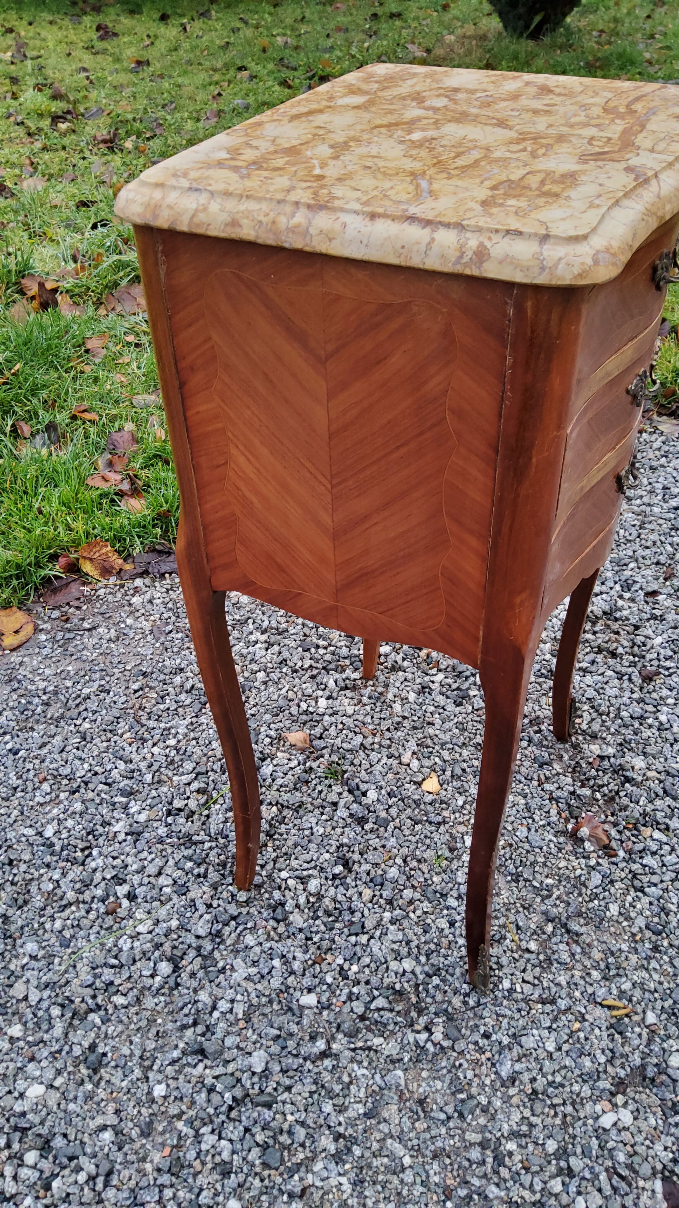 Louis XV style bedside in marquetry and marble top