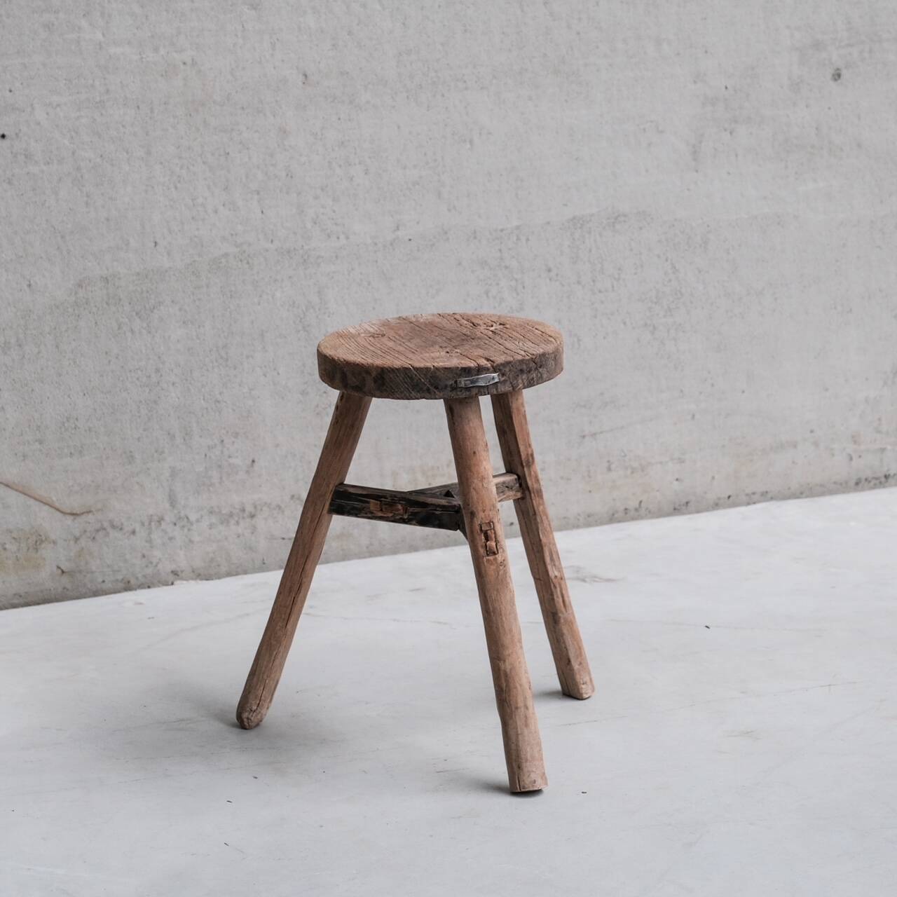 Primitive Mid-Century French Wooden Stool or Side Table