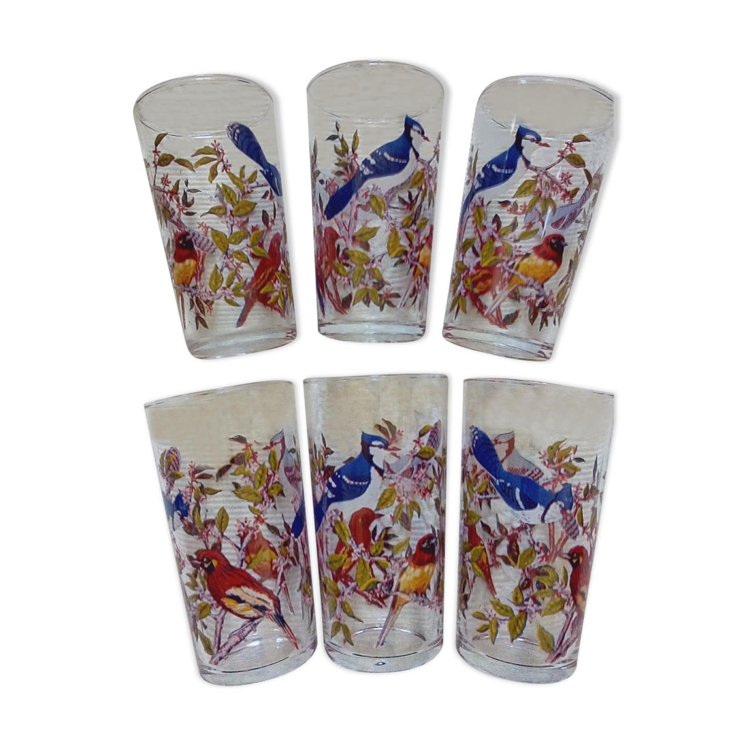 Vintage juice glasses, birds