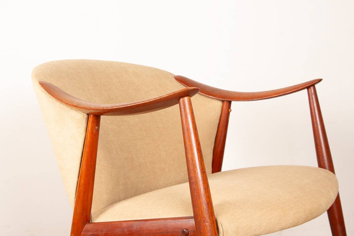 2 Scandinavian armchairs in teak and fabric, new Tyrol model, Gerhard Berg.