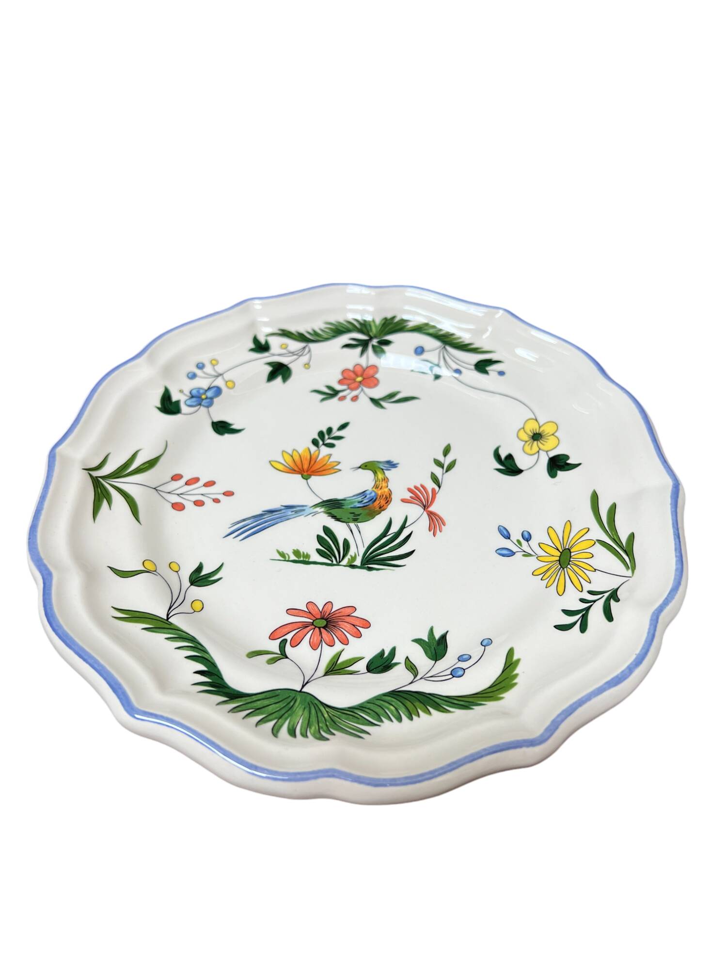 Gien earthenware dessert plate with bird of paradise motif
