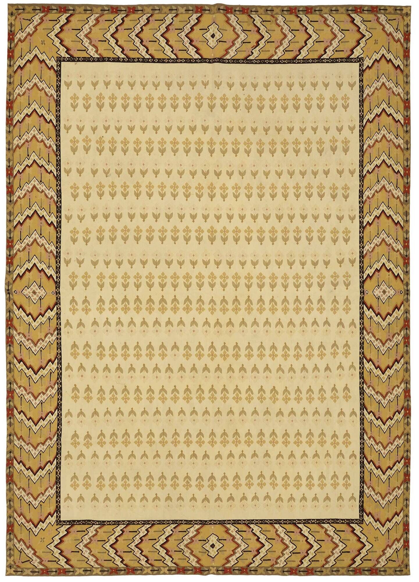 Handmade European Vintage Aubusson Kilim 267 cm x 384 cm