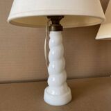 Set of 2 small old twisted opaline lamps