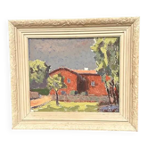 Original Swedish Oil on Panel – 'Gult Hus' by E. Freidland – Signed – Vintage & Framed – 54 × 47 cm (21.3 in × 18.5 in)