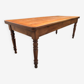 Antique Louis Philippe style farm table in solid cherry wood with 2 extensions.