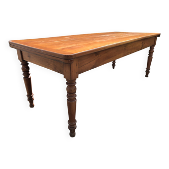 Antique Louis Philippe style farm table in solid cherry wood with 2 extensions.