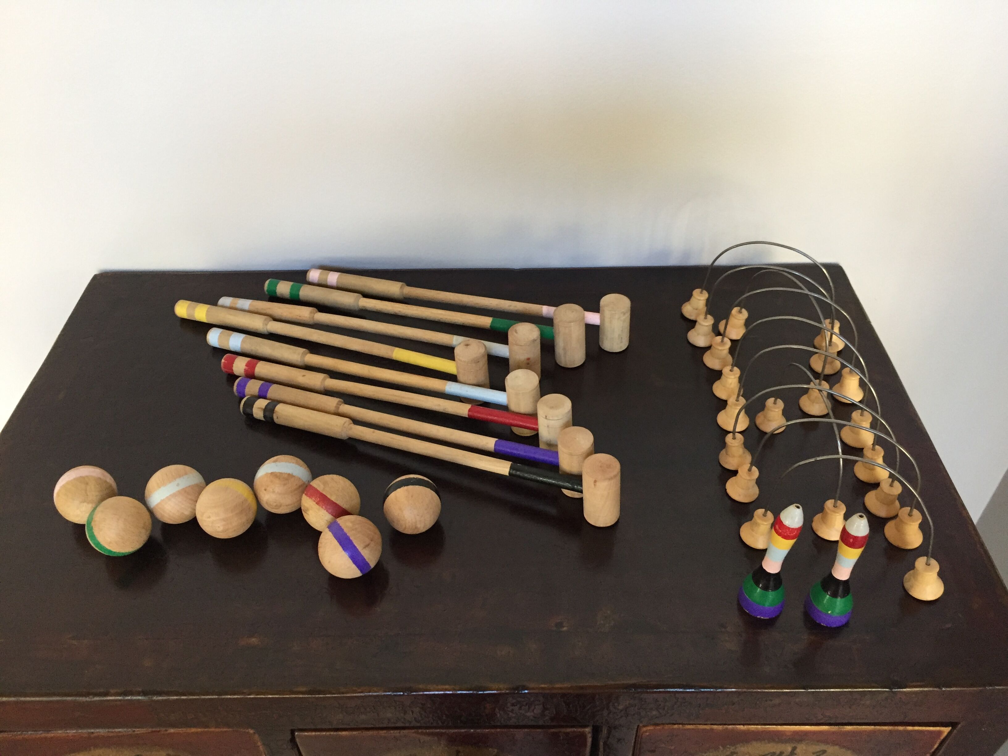 Jeu de croquet de table en bois vintage