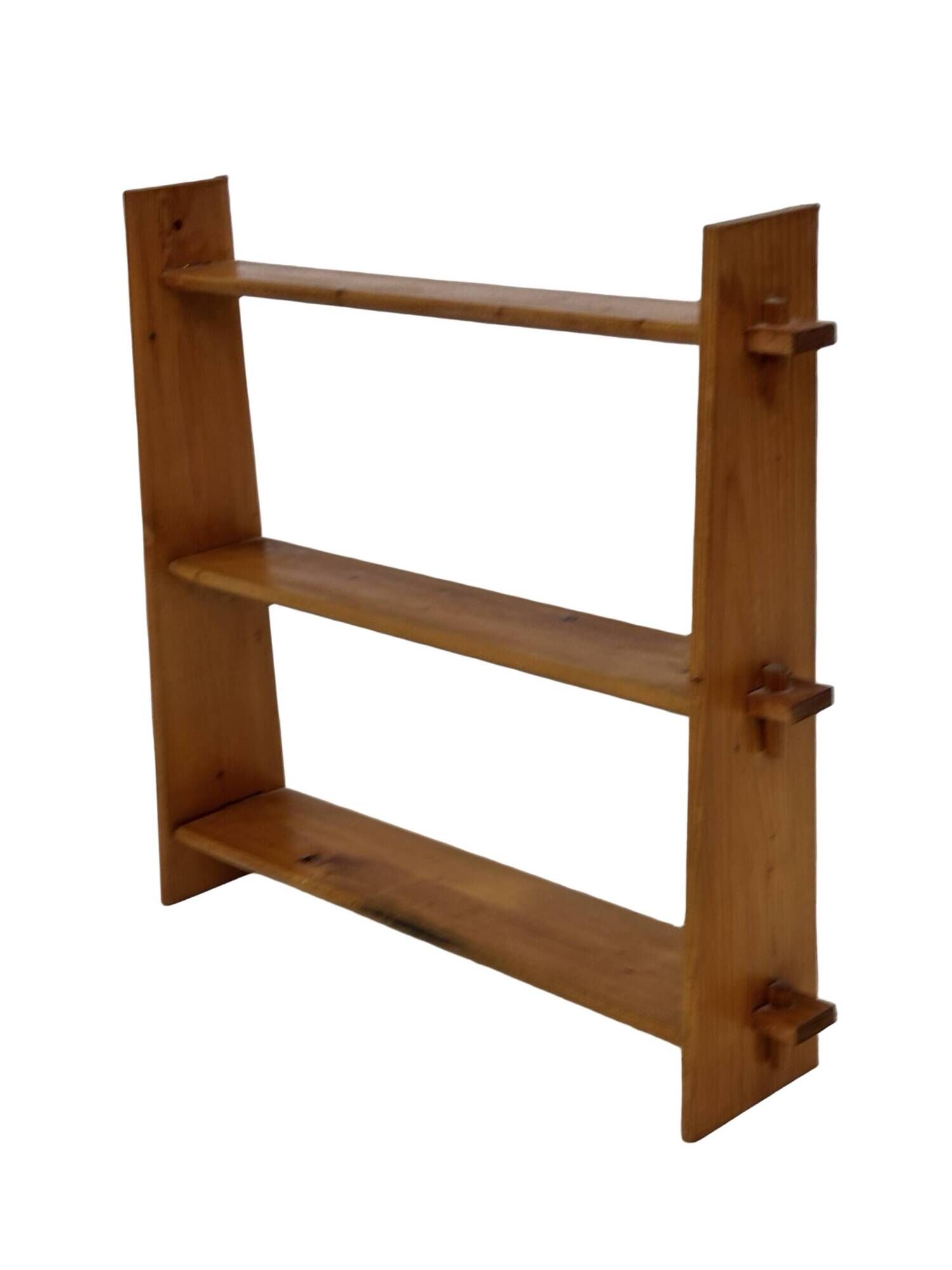 Vintage wooden wall shelve rack bookshelf in pinewood minimalist design