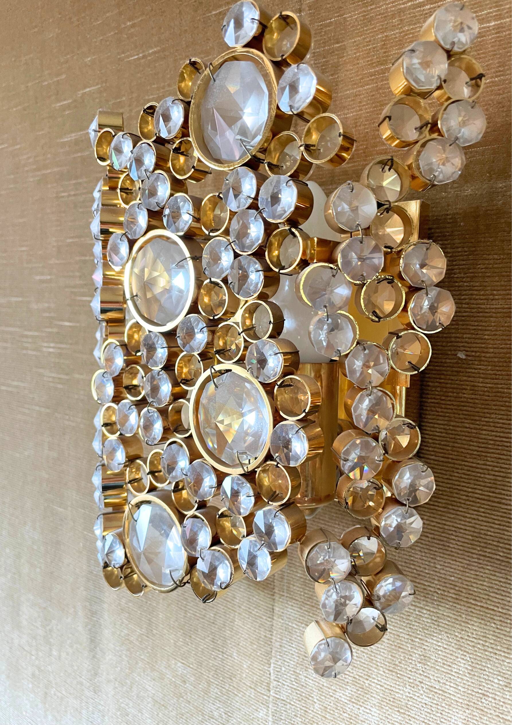 Set of 2 brass and crystal wall lights by Palwa