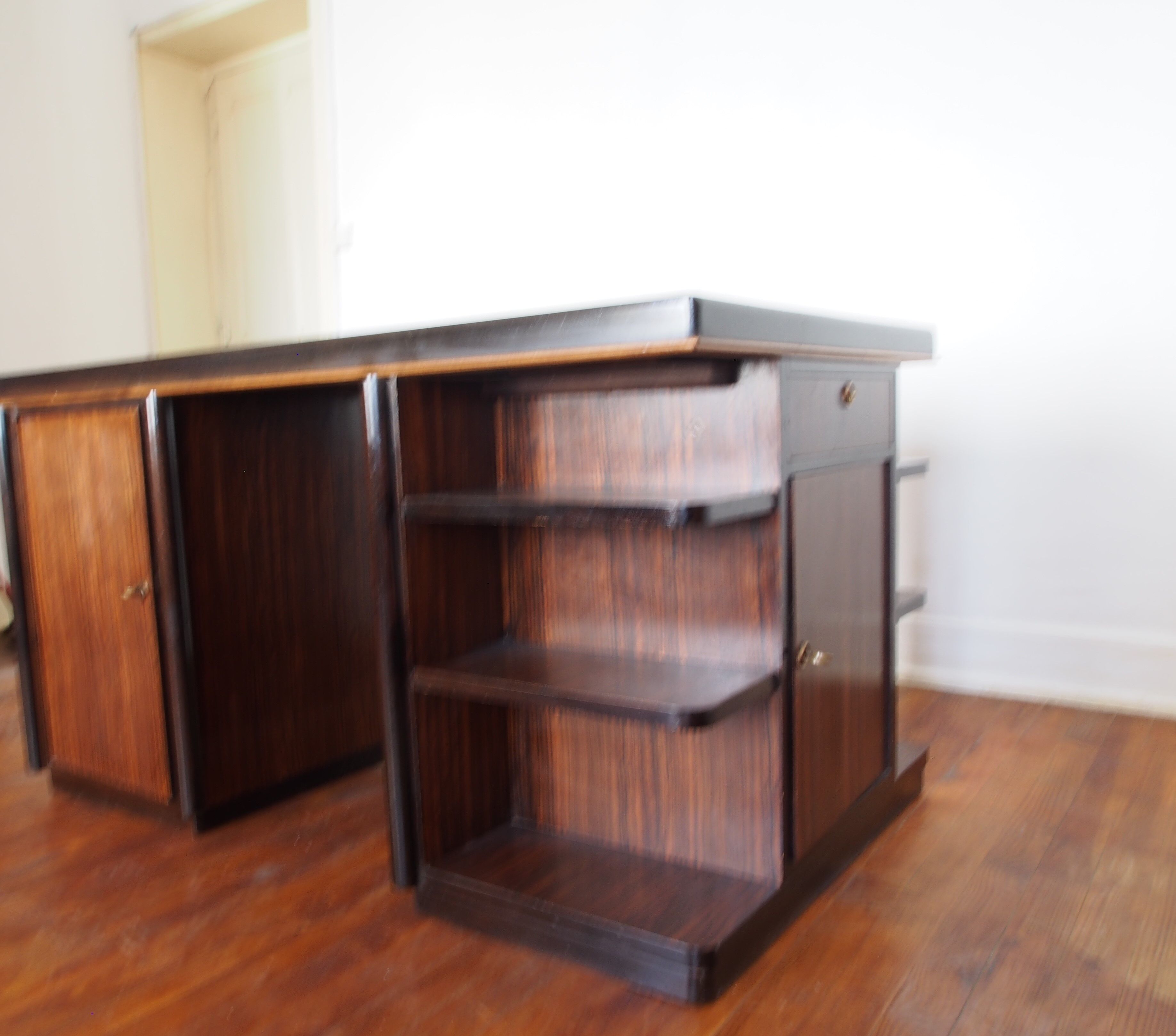 Double-sided Art Deco desk in macassar ebony and blackened wood