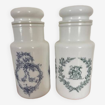 2 vintage opaline apothecary jars, Made in Italy