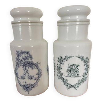 2 vintage opaline apothecary jars, Made in Italy